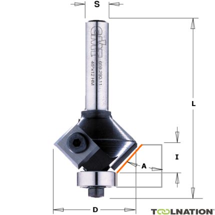 CMT 659.045.11 Kantenfrees met wisselbare messen + kops lager 45° 29 x 60 mm schacht 8 mm - 2