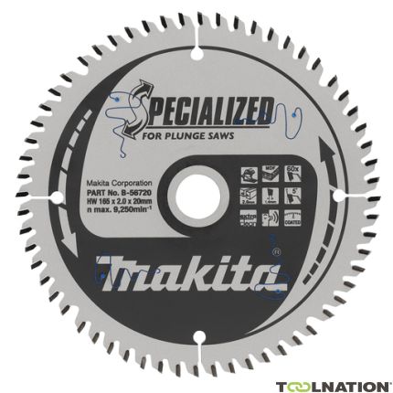 Makita B-56720 Specialized HM-zaagblad 165 x 20 x 60T dikte 1.40mm - 1