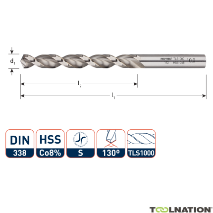 Rotec 112.0840 HSS-E spiraalboor, DIN338, type TLS1000, Ø8,4 - 1