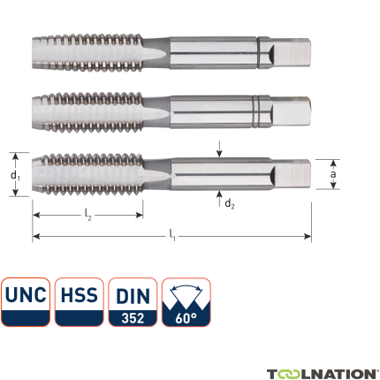 Rotec 307.0022 HSS Handtappenset 3-dlg DIN 352 UNC 1/2-13 - 1