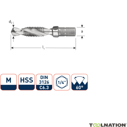 Rotec 316.0500 HSS Combi-boortap-bit 1/4 M5 x 0,8 - 1