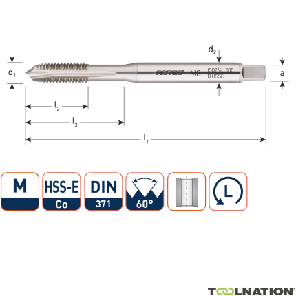 Rotec 330.0600L HSS-E 800 machinetap DL DIN 371B M 6x1,0 Links - 1