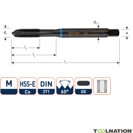 Rotec 331.0300 HSS-E INOX machinetap DL DIN 371B M 3x0,5 VAP - 1