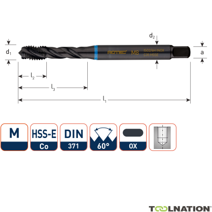 Rotec 331.0600C HSS-E INOX machinetap BL DIN 371C/40° M 6x1,0 VAP - 1
