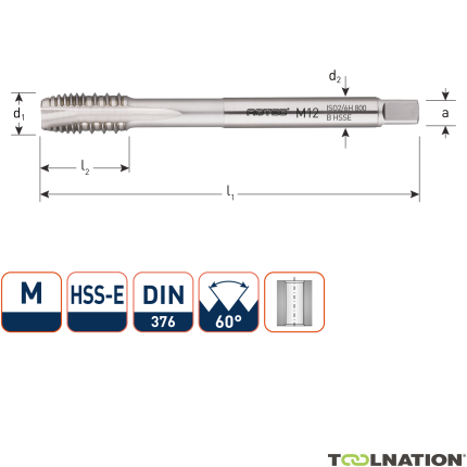 Rotec 333.1600 HSS-E UNI machinetap DL DIN 376B M16x2,0/onderbroken draad - 1