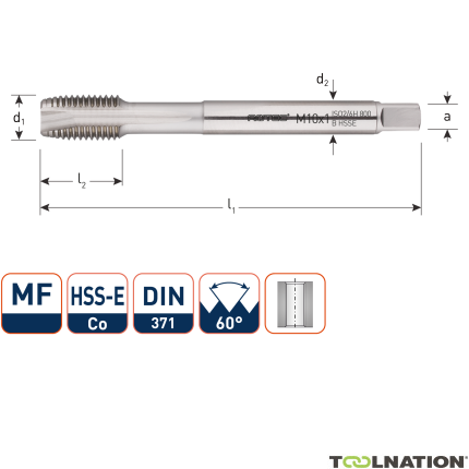 Rotec 335.1012 HSS-E 800 machinetap DL DIN 371B MF10x1,25 - 1