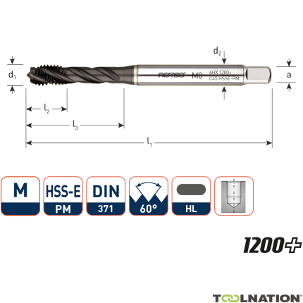 Rotec 336.0250C HSS-E PM 1200+ machinetap BL DIN 371C/45° M 2,5x0,45 - 1