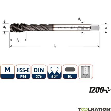 Rotec 336.1400C HSS-E PM 1200+ machinetap BL DIN 376C/45° M14x2,0 - 1