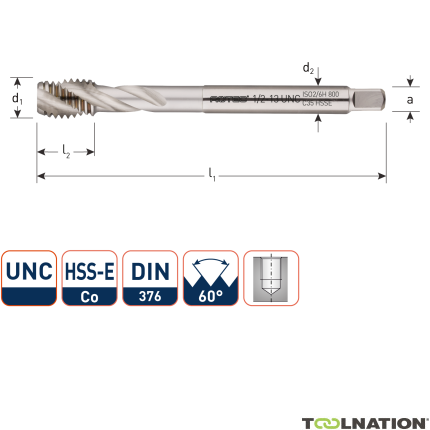 Rotec 338.0240C HSSE 800 M.Tap /35° UNC 9/16-12 Blind - 1