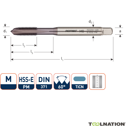 Rotec 347.0600 HSSE-PM 1400 Machinetap DIN 371C M 6 TiCN - 1