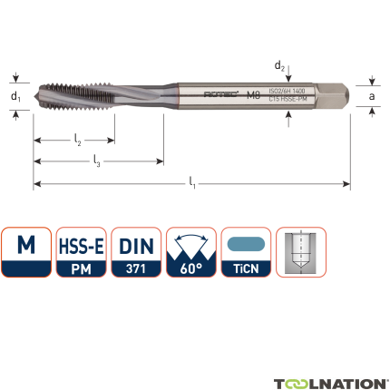 Rotec 347.0300C HSSE-PM 1400 Machinetap DIN 371C/15° M 3 TiCN - 1