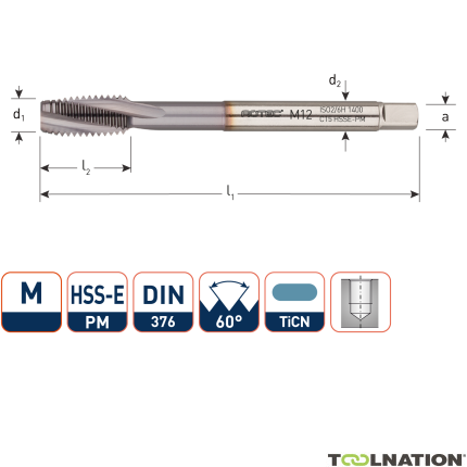 Rotec 347.2000C HSSE-PM 1400 Machinetap DIN 376C/15° M20 TiCN - 1