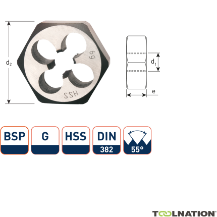 Rotec 377.0500 HSS Zeskante Snijmoeren DIN 382 BSP G 1/2-14 - 1