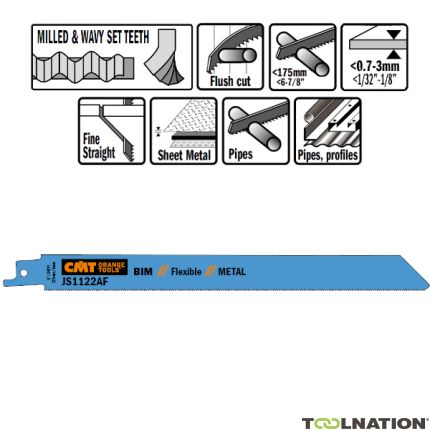 CMT JS1122AF-5 JS1122AF Reciprozaagbladen 5 stuks Bi-metaal 225mm x 0, 9 x 24TPI Toepassing: dunne metaal plaat (0, 7-3mm), dunne buizen en profielen. - 1