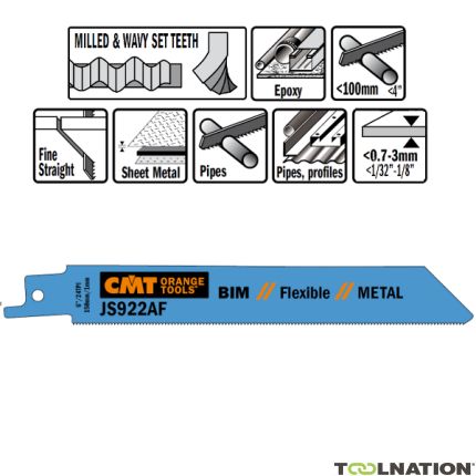 CMT JS922AF-5 JS922AF Reciprozaagbladen 5 stuks Bi-metaal 150mm x 0, 9 x 24TPI Toepassing: dunne metaal plaat (0, 7-3mm), dunne buizen en profielen. - 1