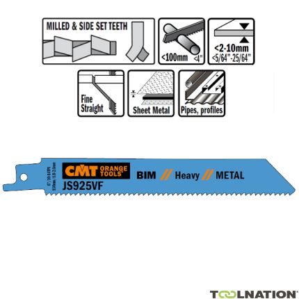 CMT JS925VF-5 JS925VF Reciprozaagbladen 5 stuks Bi-metaal 150mm x 1, 25 x 10-14TPI Toepassing: Metaal plaat (2-10mm), dun en dikwandige buizen en profielen, sloopwerken in metaal - 1