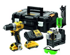 DeWalt DCK212D2T-QW Jeu de tournevis de perçage DCD701 + DCE089 Laser à ligne transversale verte 12V 2.0 ah Li-Ion dans une mallette TSTAK