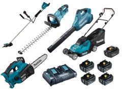 Makita DLXOPE 2 x 18V 5.0Ah kit de jardinage à piles 5 pièces