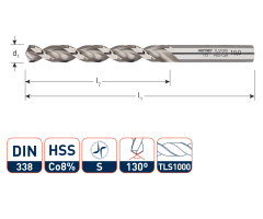 Rotec 112.0370 HSS-E spiraalboor, DIN338, type TLS1000, Ø3,7