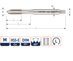 Rotec 330.1000L HSS-E 800 machinetap DL DIN 371B M10x1,5 Links