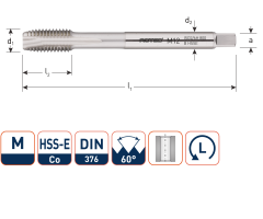 Rotec 330.1600L HSS-E 800 machinetap DL DIN 376B M16x2,0 Links