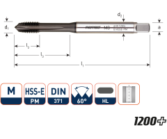 Rotec 336.1000 HSS-E PM 1200+ machinetap DL DIN 371B M10x1,5